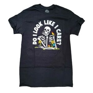 Graphic Tee XXL Do I Look Like I Care Skeleton Floral Print 100% Cotton Black